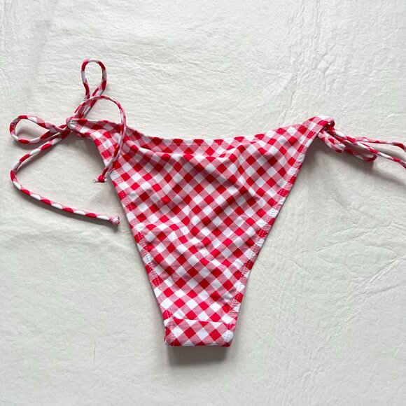 Betty Jade bikini bottoms Medium red white gingham side tie plaid swimsuit swim - Picture 2 of 3